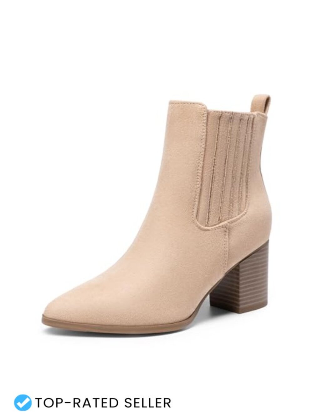 Women's Pointed Toe Chunky Block Heel Ankle Boots Slip-On Faux Suede Booties
